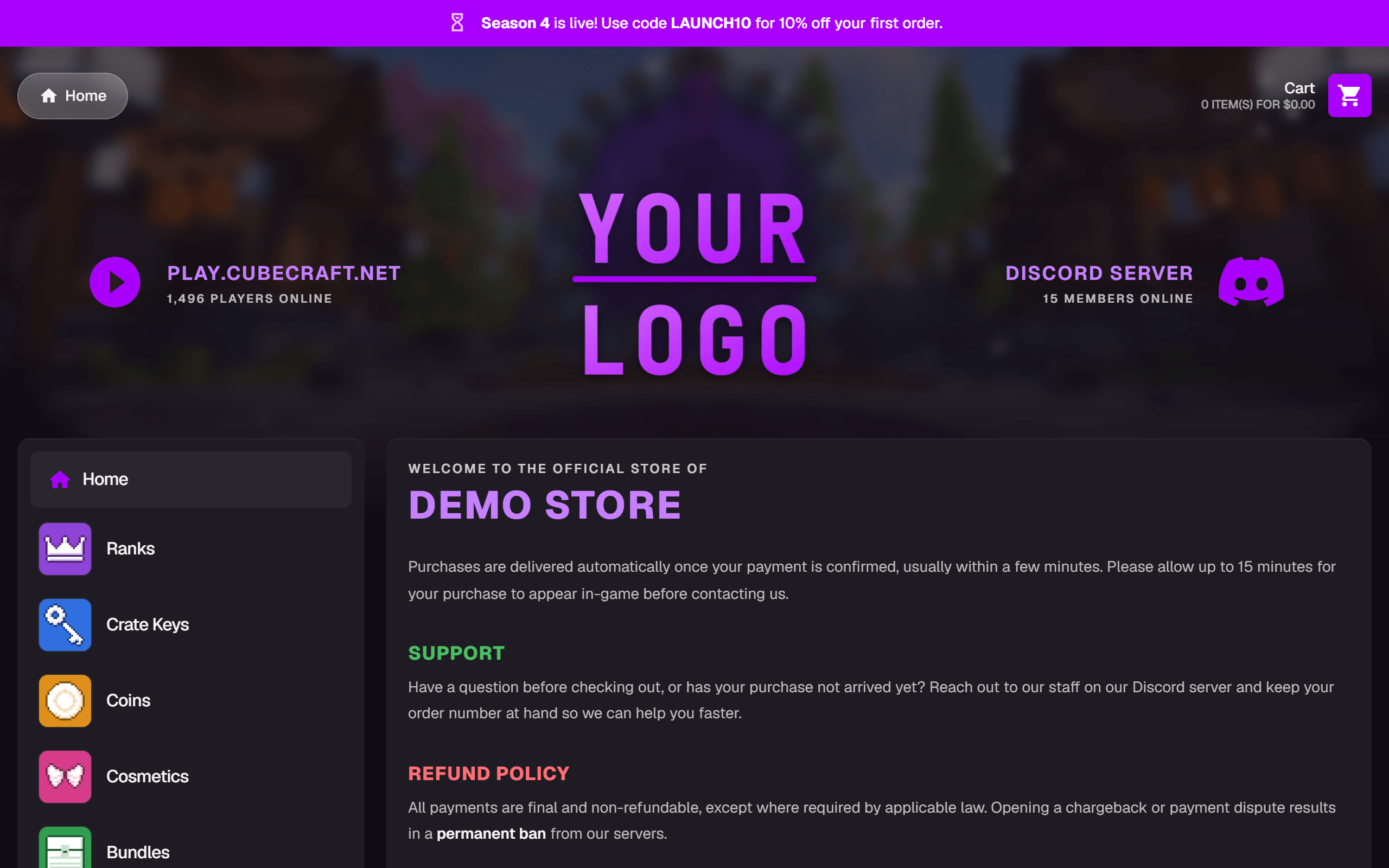 Home page of the Gamecart demo store with the Orbit theme